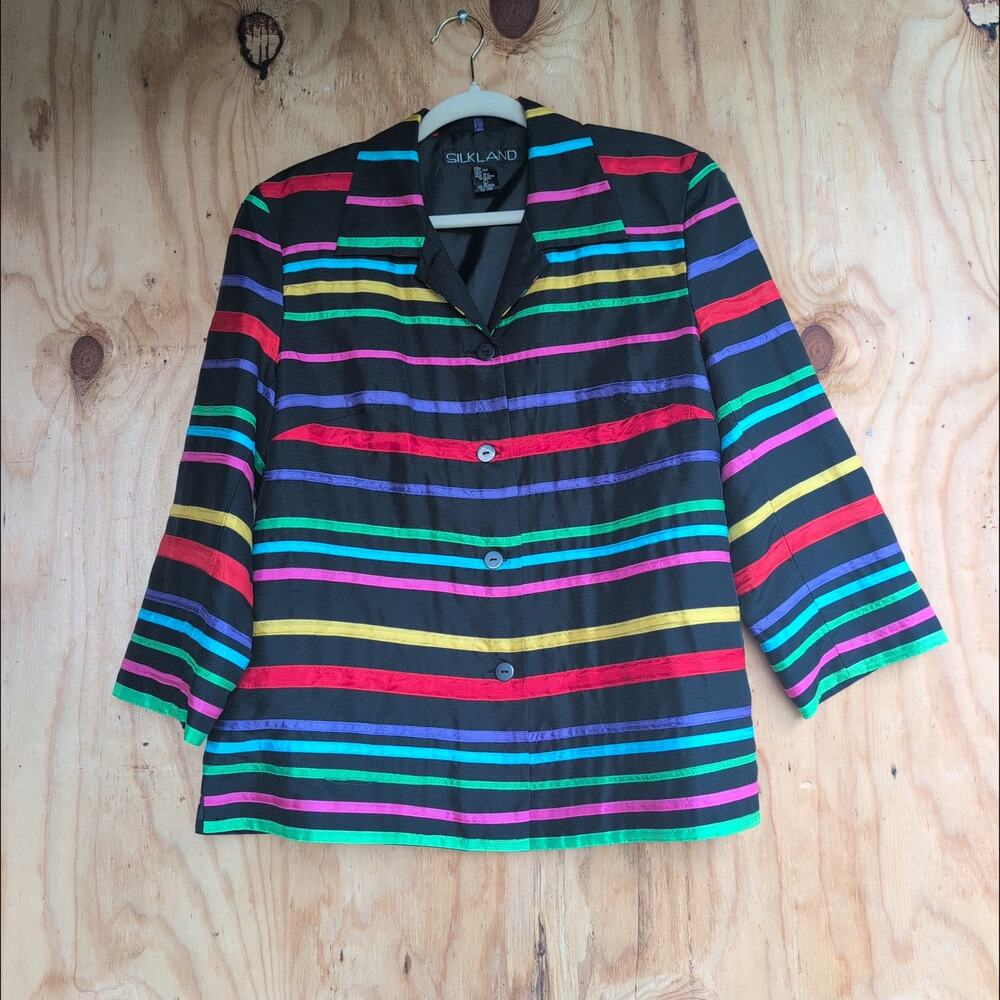 Vintage Silkland 100% Silk Dopamine Funky Button Up Blazer Women's Large